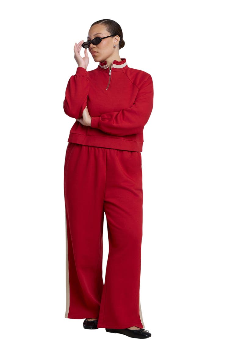 Stripe Detail Quarter Zip Sweatshirt, Alternate, color, BOLD RED
