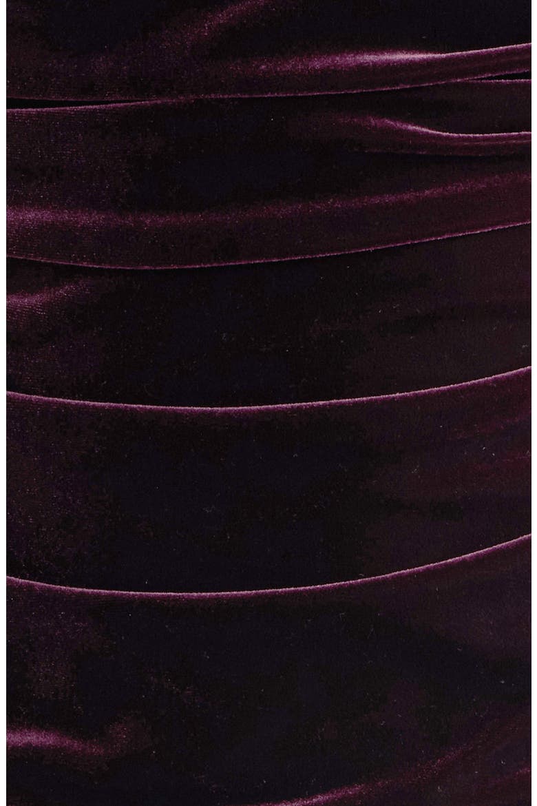 High Cowl Neck Ruched Velvet Sheath Midi Dress, Alternate, color, MAR