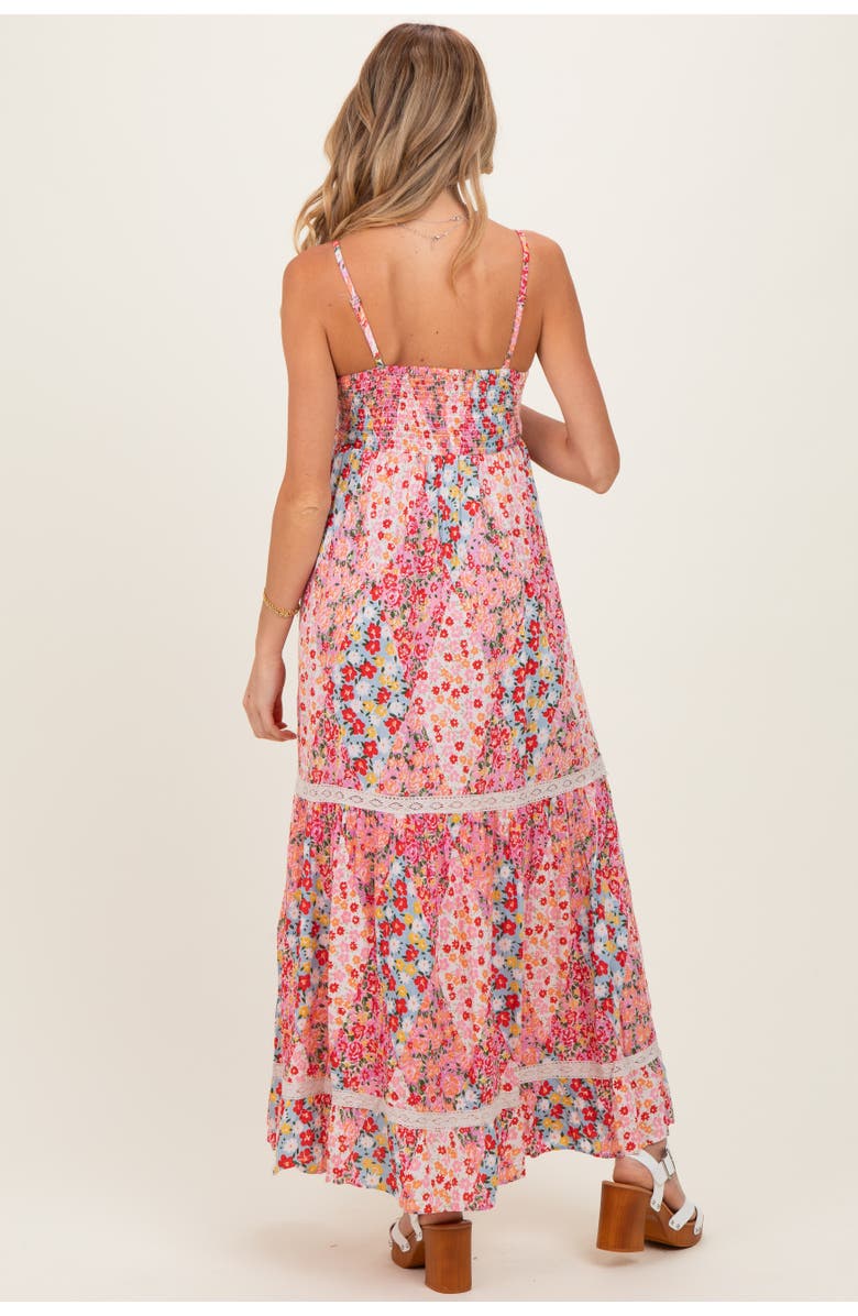 PinkBlush Smocked Bust V Neck Lace Trim Maxi Dress, Alternate, color, Pink