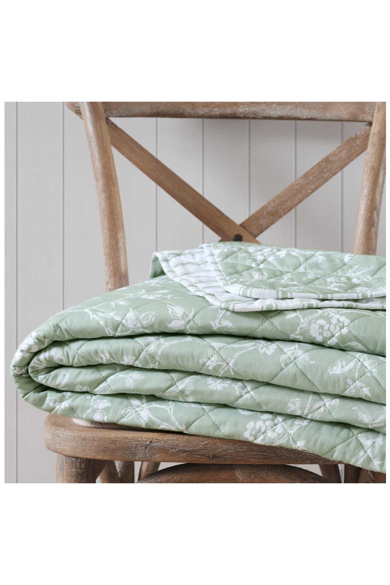 French Bird Floral Reversible Quilt Set, Alternate, color, GREY GREEN/ WHITE