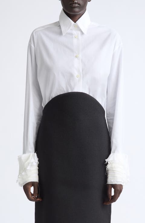 Layered Cuff Cotton Muslin Button-Up Shirt