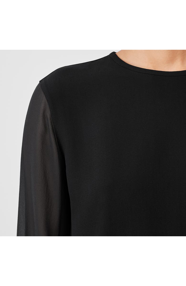 Eileen Fisher Sheer Sleeve Silk Georgette Blouse, Alternate, color,