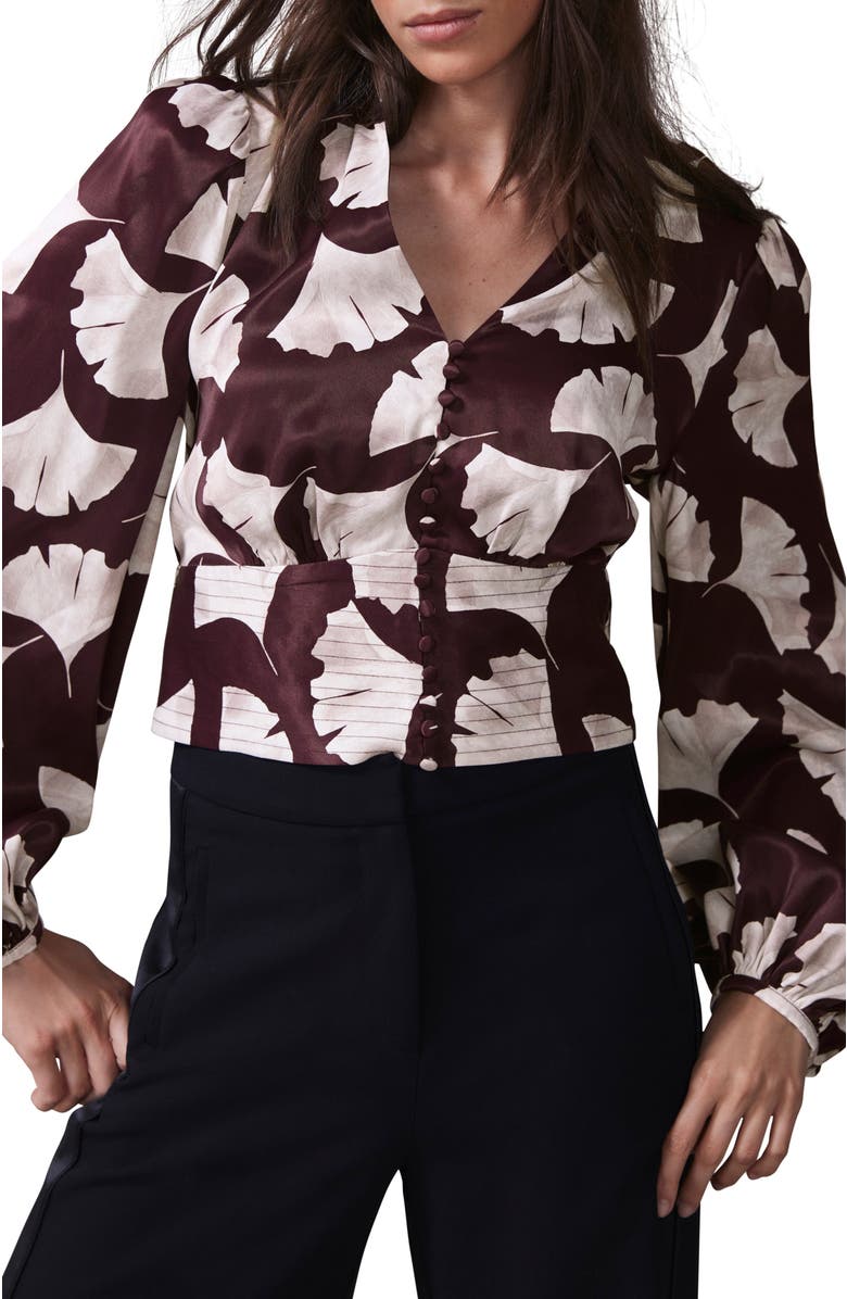 MINT VELVET Leaf Print Top, Alternate, color, Burgundy