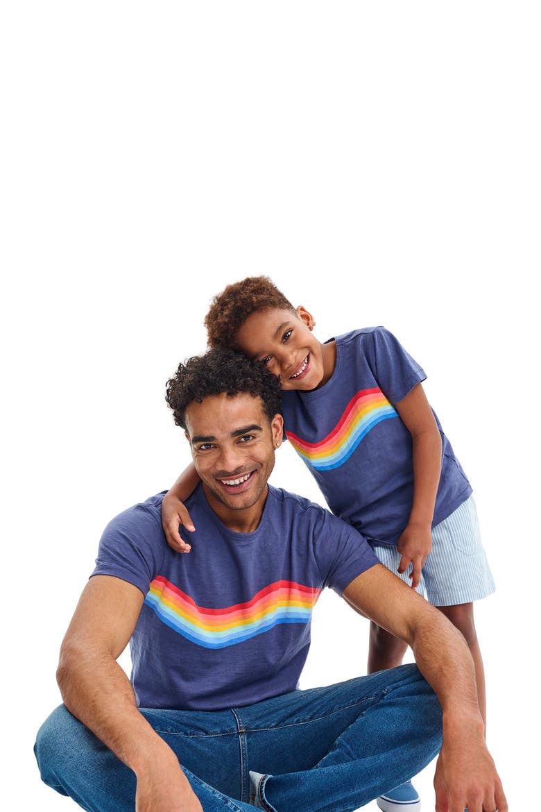 Unisex Fit Rainbow Banner Wave Tee, Alternate, color, Sunwashed Navy