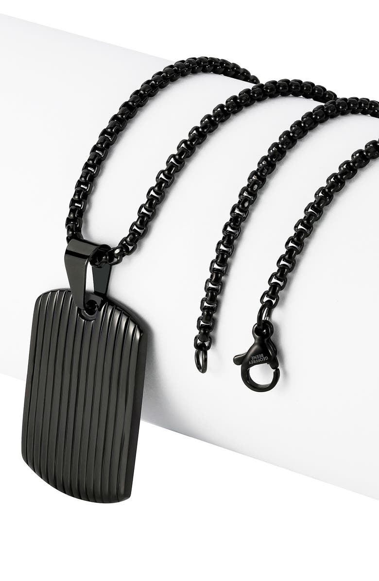 GEOFFREY BEENE Men's Stainless Steel Textured Dog Tag Pendant Necklace, Alternate, color, Black