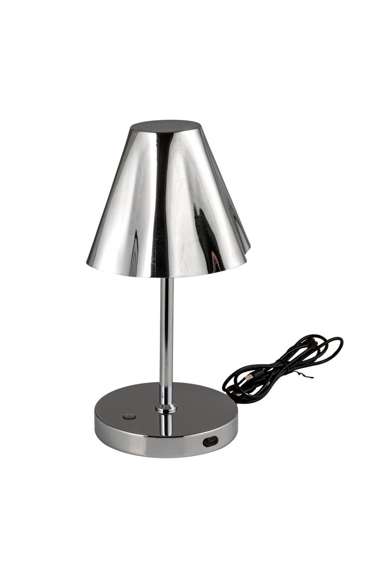 Metal LED Rechargeable Table Lamp with Touch Sensor, Silver Finish, Main, color, Chrome