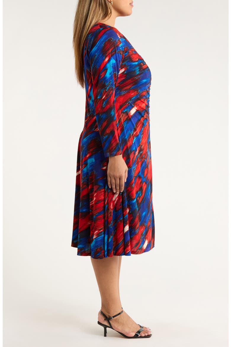 Ruched Long Sleeve Dress, Alternate, color, RED BLUE