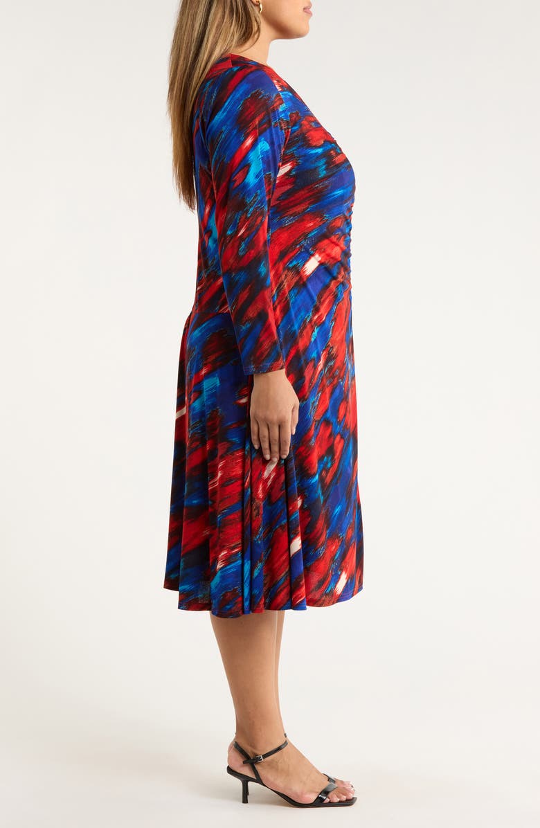 Tahari ASL Ruched Long Sleeve Dress, Alternate, color, Red Blue