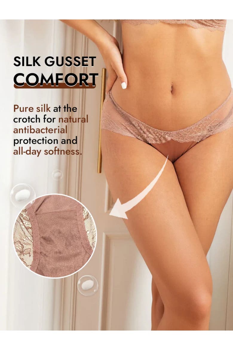 Pure Silk 3-Pack Lace Briefs Panties, Alternate, color, PaleMauve