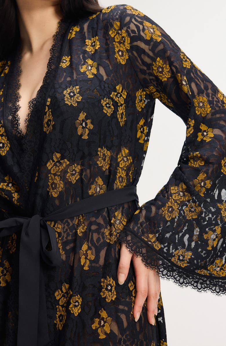 SAVAGE X FENTY Feline Floral Sleep Robe, Alternate, color, Black Caviar