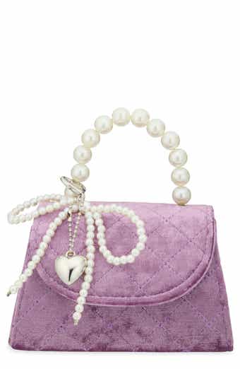 Kids' Velvet Handbag with Faux Pearl Handle