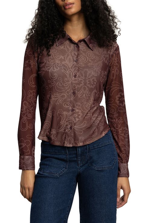 Mesh Button-Down Shirt (Petite)