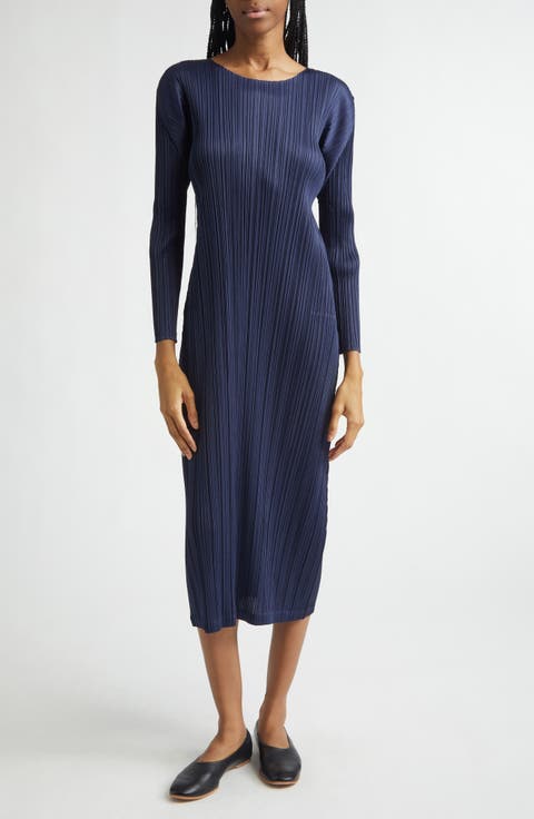 Monthly Colors January Pleated Long Sleeve Midi Dress