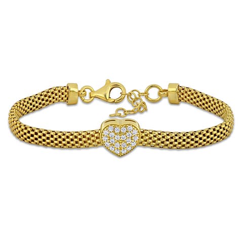 Cubic Zirconia Cluster Heart Bracelet Yellow Plated