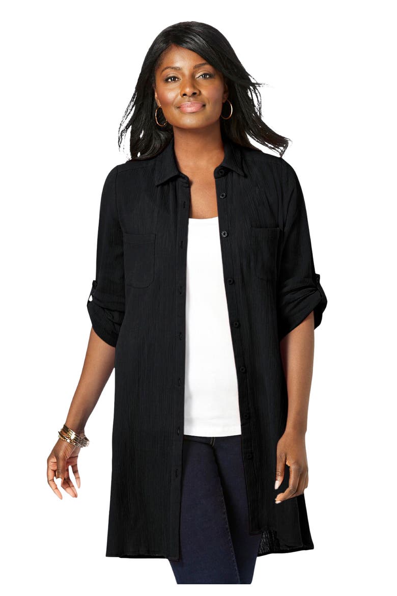 Gauze Mega Tunic, Main, color, BLACK