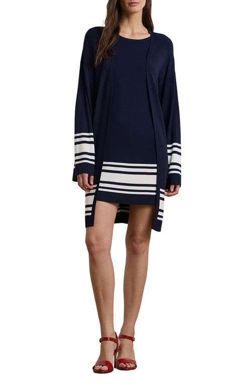 RALPH LAUREN LAUREN RALPH LAUREN BORDER STRIPE CAP SLEEVE SWEATER DRESS 