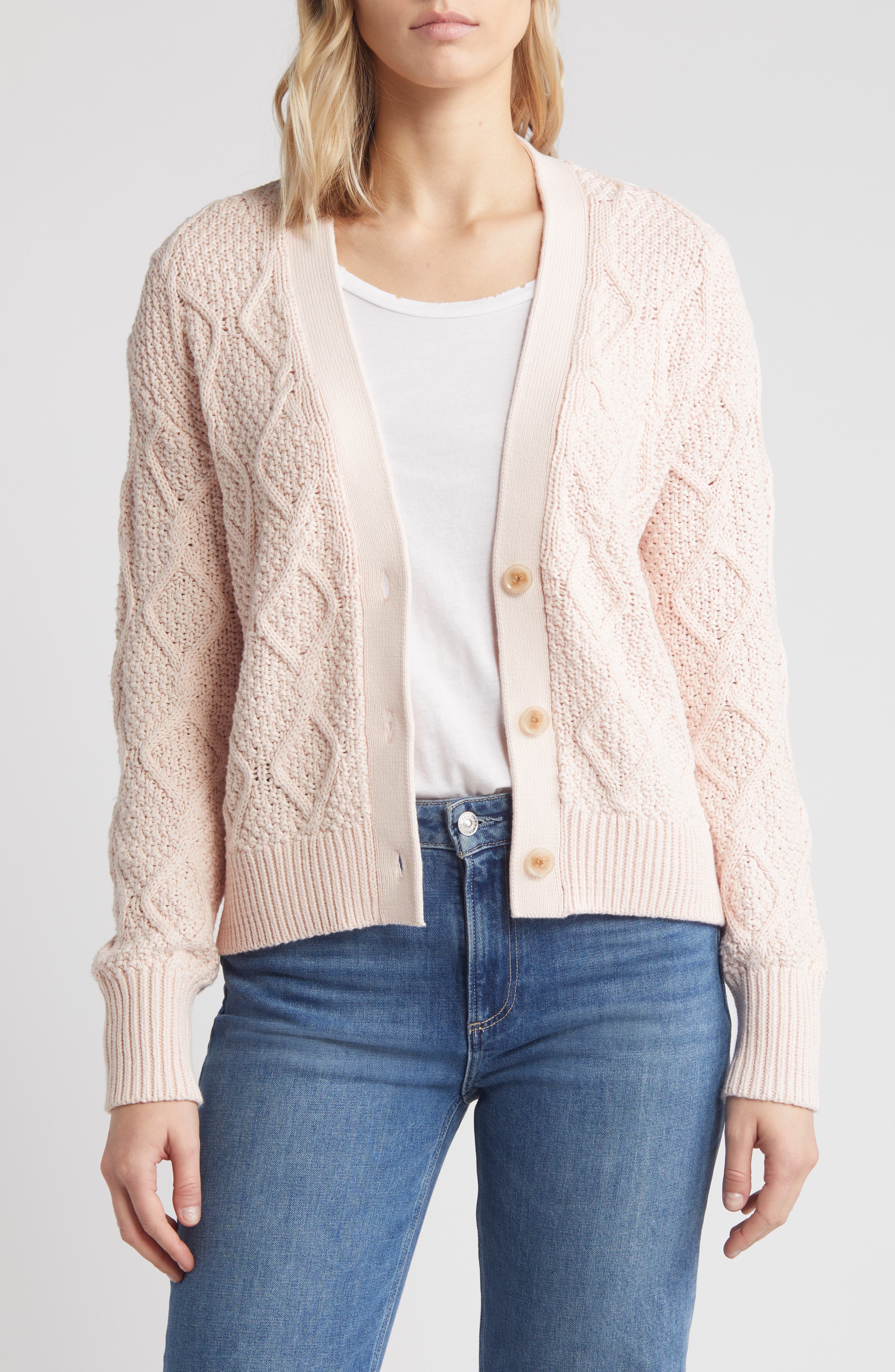 Caslon® Diamond Cable Knit Cardigan (Women) | Nordstromrack