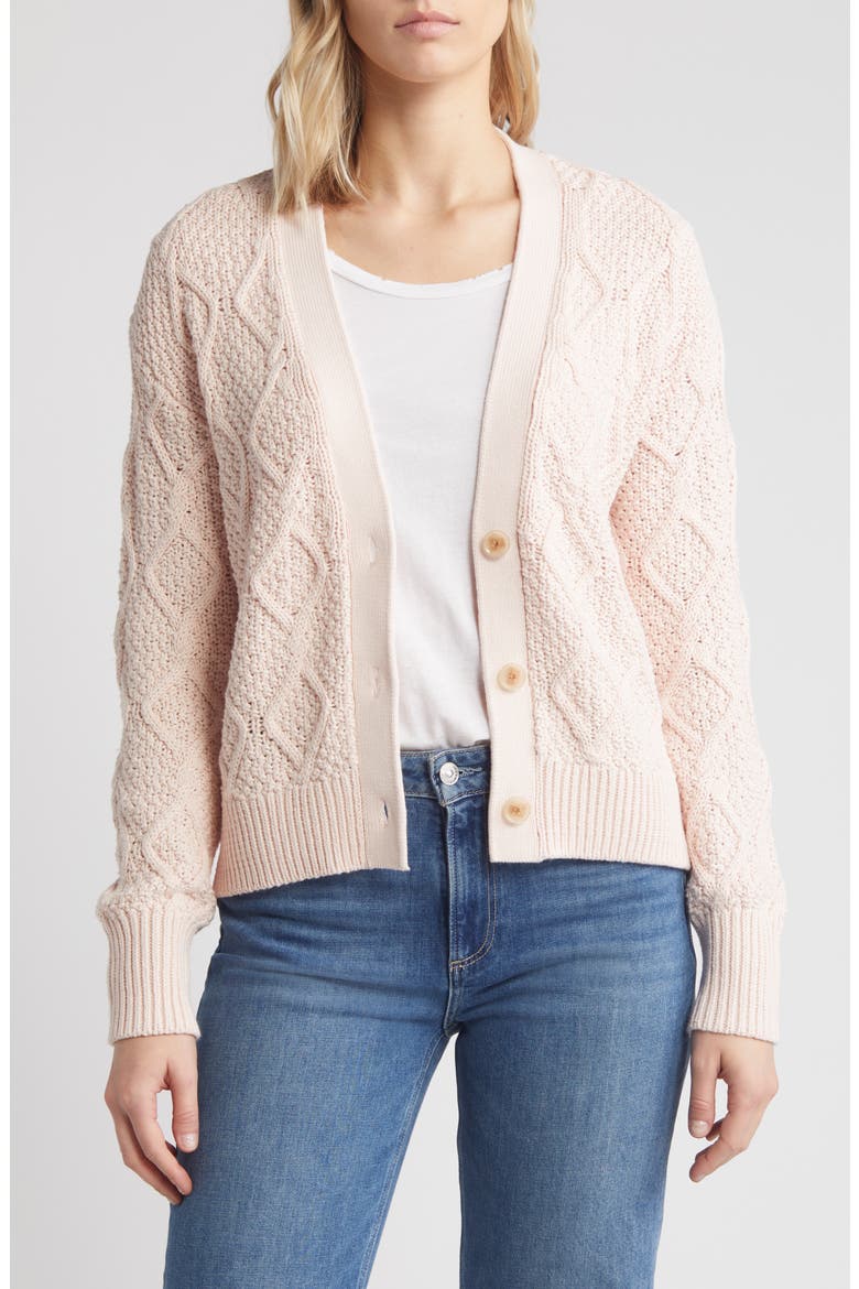 Diamond Cable Knit Cardigan, Main, color, PINK PEONY BUD