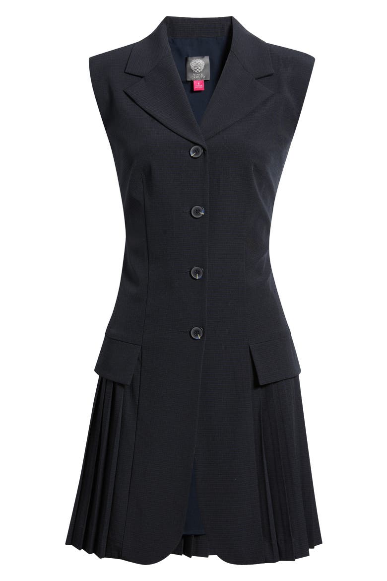 Pleat Detail Sleeveless Shirtdress, Alternate, color, NAVY