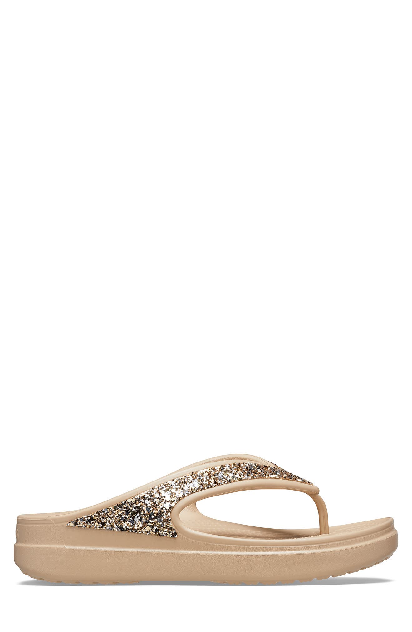 CROCS Sloane Glitter Platform Flip-Flop Sandal, Alternate, color, Chai/ Gold