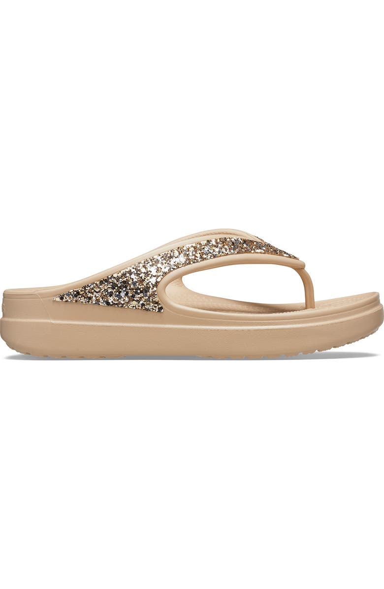 CROCS Sloane Glitter Platform Flip-Flop Sandal, Alternate, color, Chai/ Gold