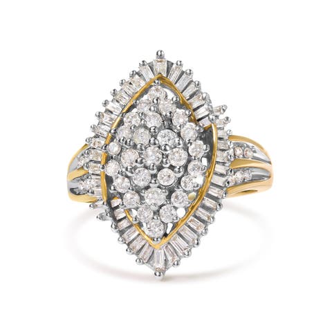 10K Yellow Gold 1.0 Cttw Diamond Cluster Ring