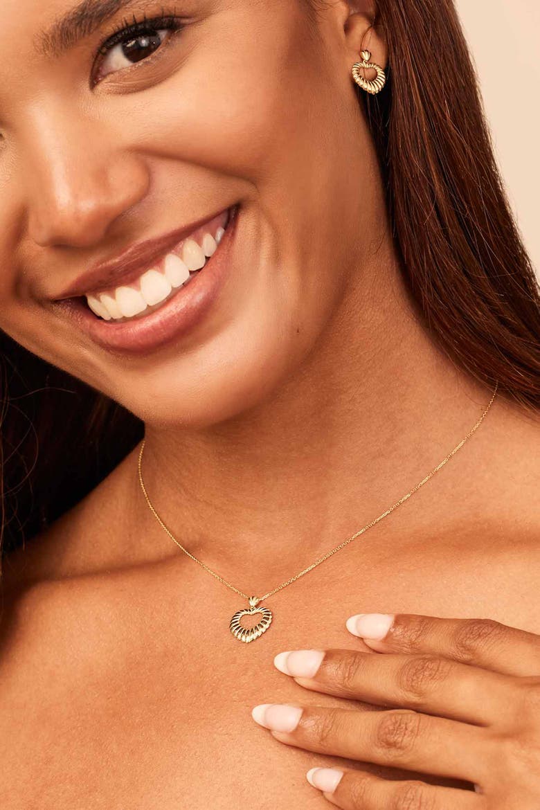 14K Yellow Gold Retro Heart Pendant Necklace, Alternate, color, Yellow Gold