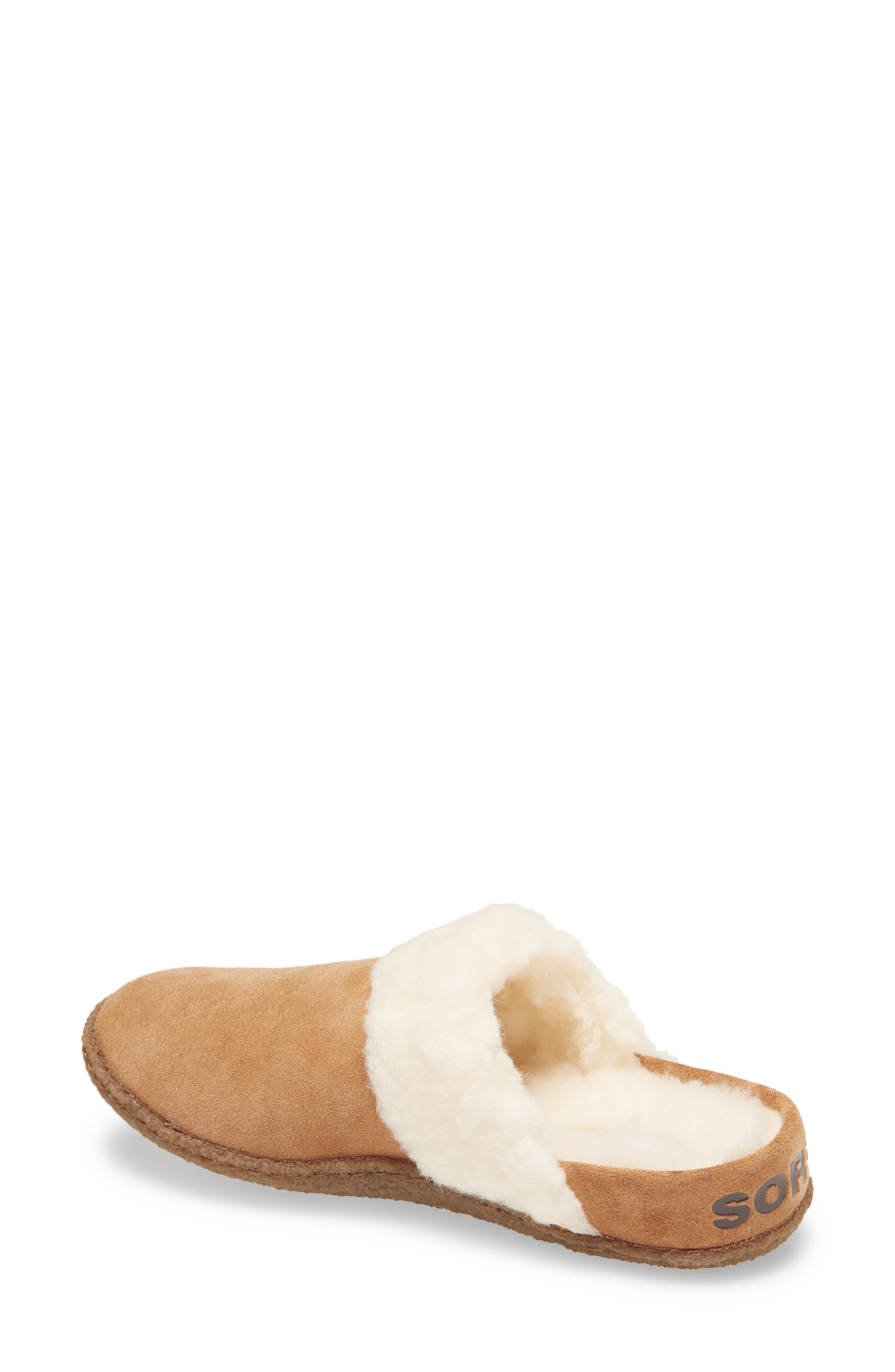 SOREL Nakiska II Faux Shearling Lined Slide Slipper, Alternate, color, Camel Brown/ Natural