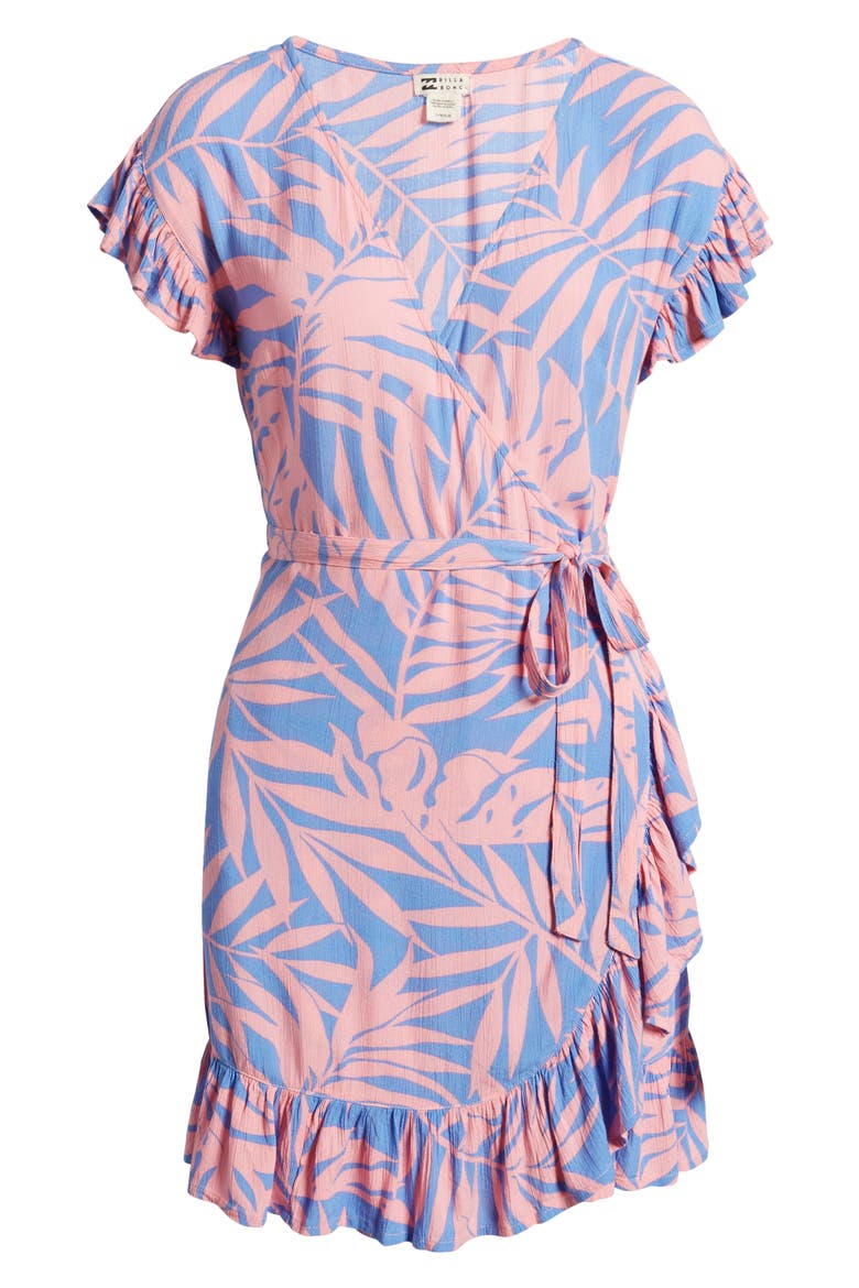 Wrap & Roll Floral Ruffle Wrap Minidress, Alternate, color, PINK SUNSET