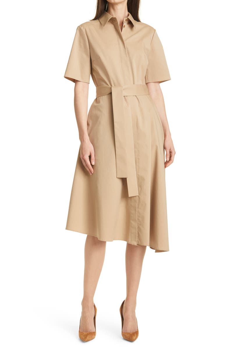 BOSS Daranda Cotton Blend Shirtdress, Main, color, Beige