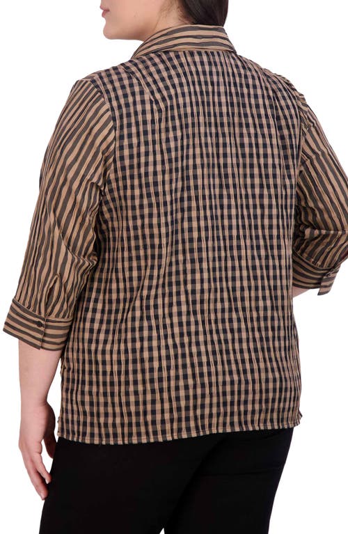 Foxcroft Sophie Crinkled Stripe Cotton Blend Button-up Shirt In Brown