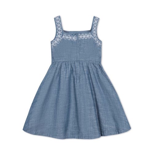 Hope & Henry Girls' Organic Chambray Sundress With Embroidery, Toddler In Blue Chambray