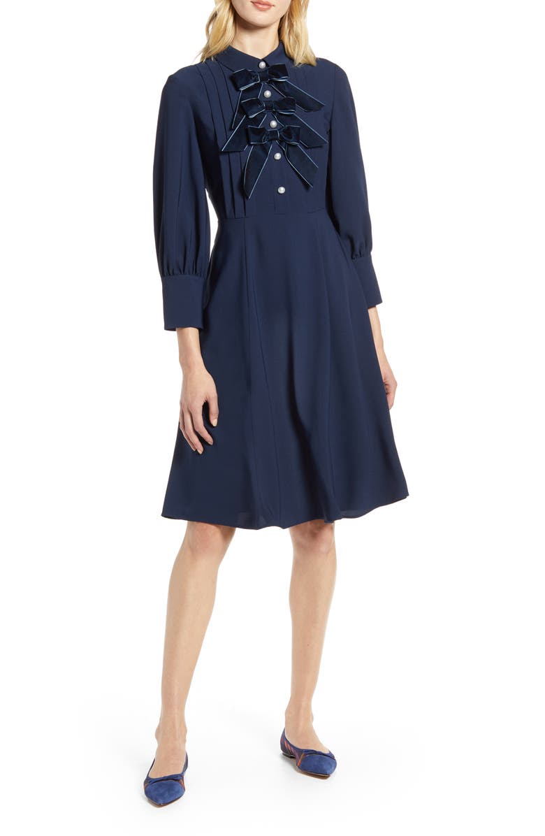 Halogen<sup>®</sup> x Atlantic-Pacific Bow Detail Fit & Flare Dress, Main, color, 
