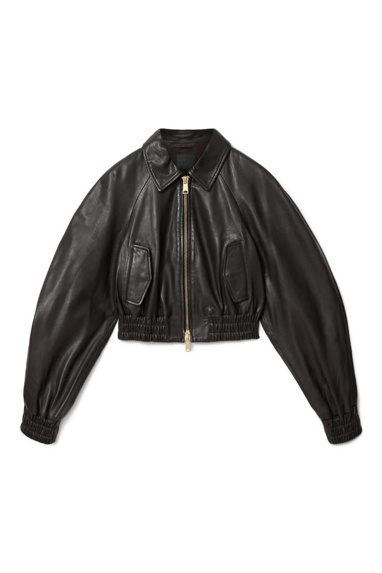 Anouk Leather Crop Bomber Jacket, Alternate, color, BITTER BROWN