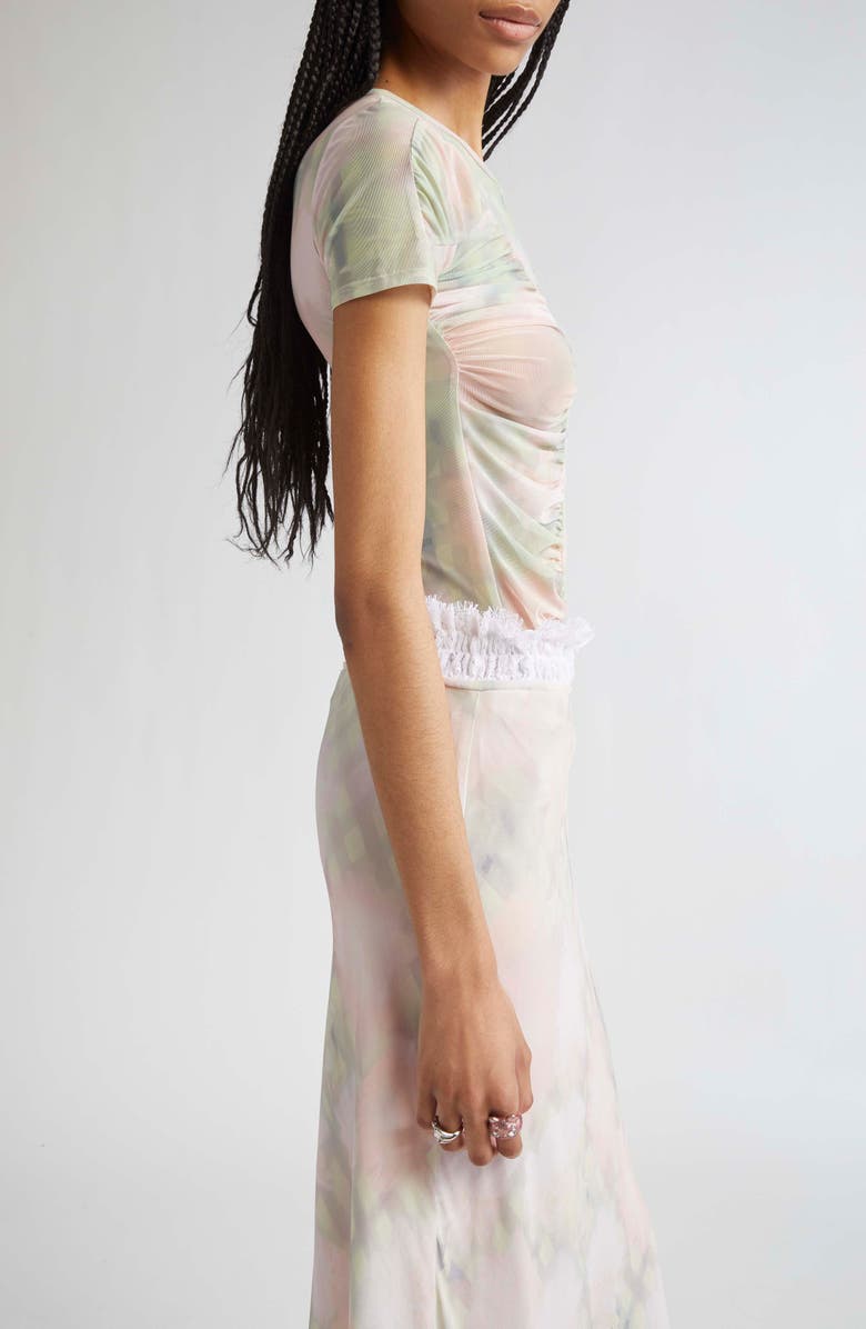 Collina Strada Serpentine Short Sleeve Ruched Mesh Top, Alternate, color, Washed Daisy Plaid