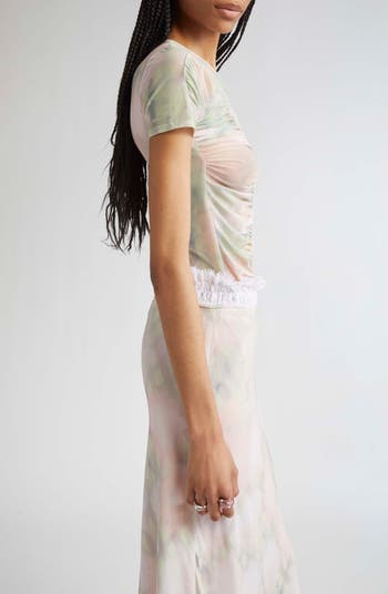 Serpentine Short Sleeve Ruched Mesh Top