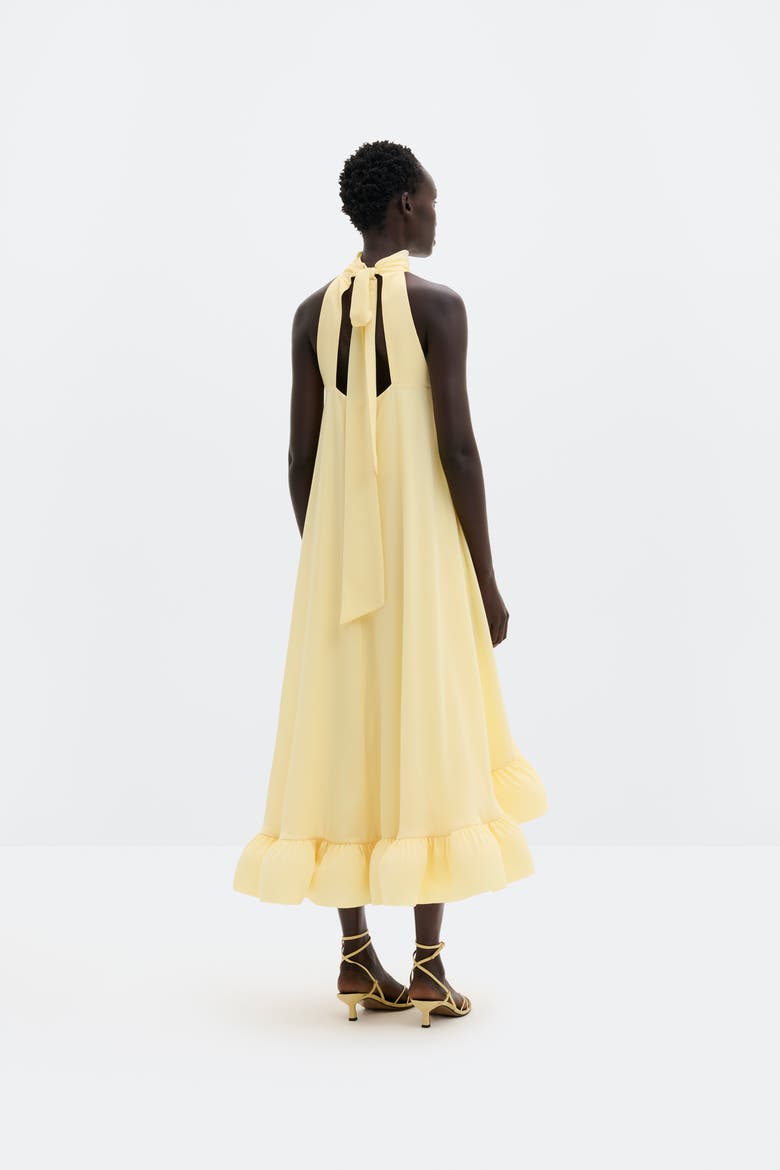 Sabrina Halterneck Ruffled Midi Dress, Alternate, color, Light Lemon