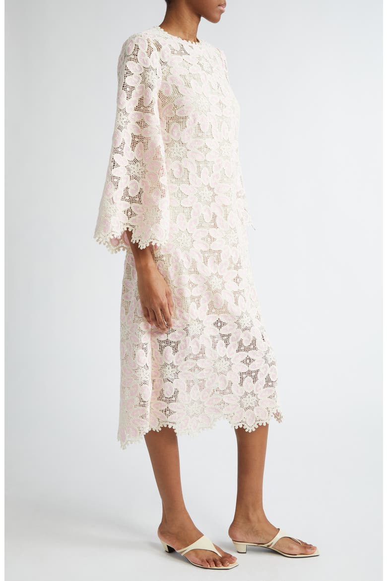 Ottie Long Sleeve Guipure Lace Cotton Blend Midi Dress, Alternate, color, CREAM/ PINK