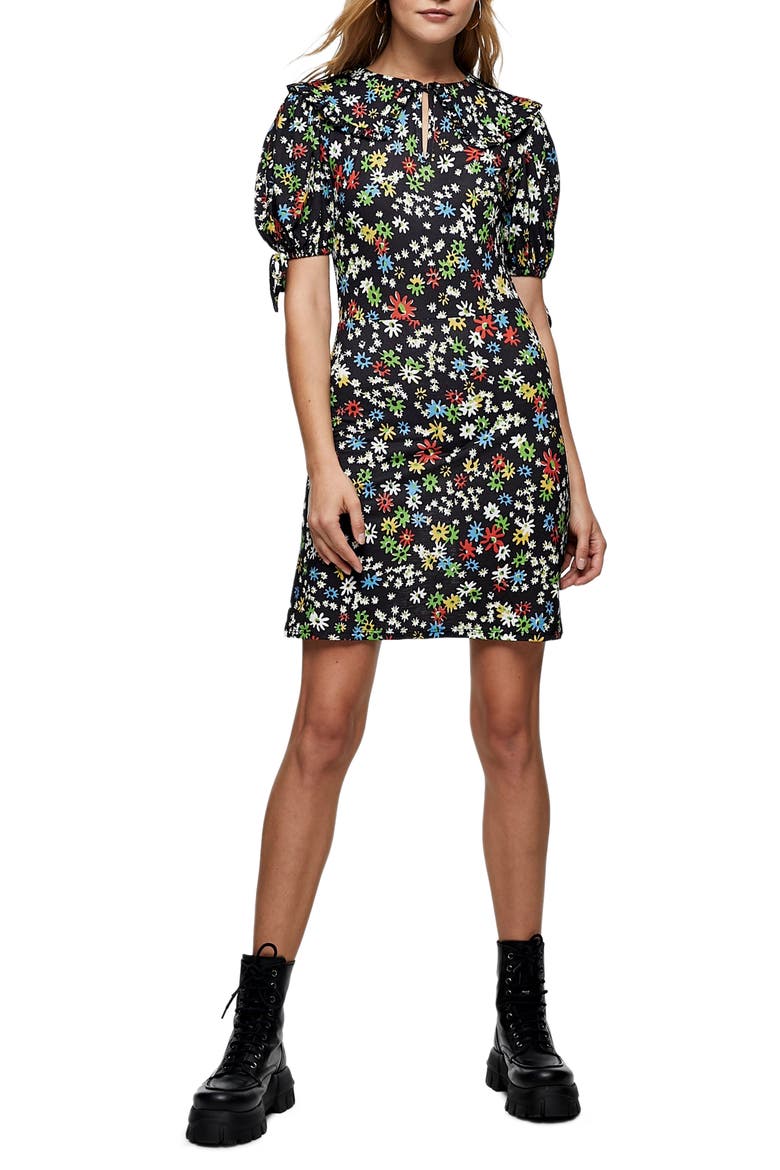 Floral Print Minidress, Main, color, BLACK MULTI