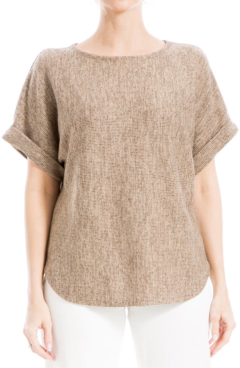 MAX STUDIO Short Sleeve Ribbed T-Shirt, Main, color, Tanin/ Black