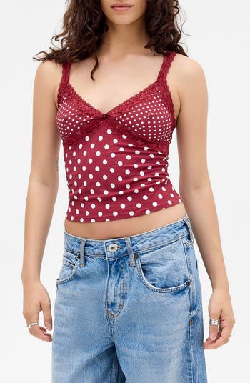 Dot Lace Trim Knit Camisole