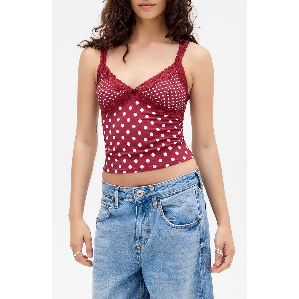 Bdg Urban Outfitters Dot Lace Trim Knit Camisole In Burgundy