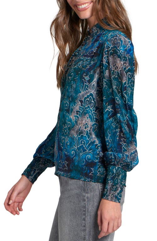 Apny Puff Shoulder Button Front Top In Multi