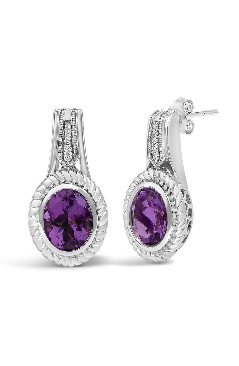 Haus of Brilliance Sterling Silver Oval Purple Amethyst and Diamond Accent Rope Design Drop Earrings, Alternate, color, Silver