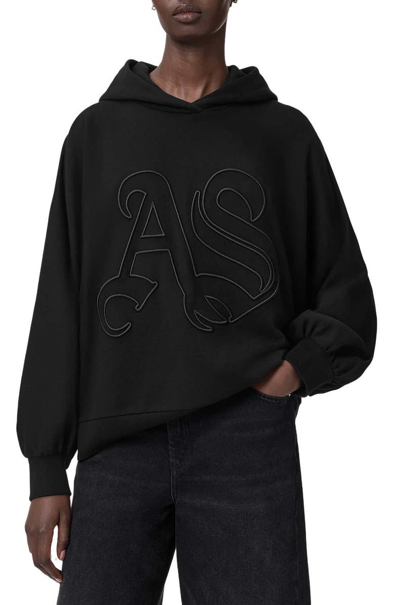AllSaints Artia Logo Hoodie, Main, color, Black