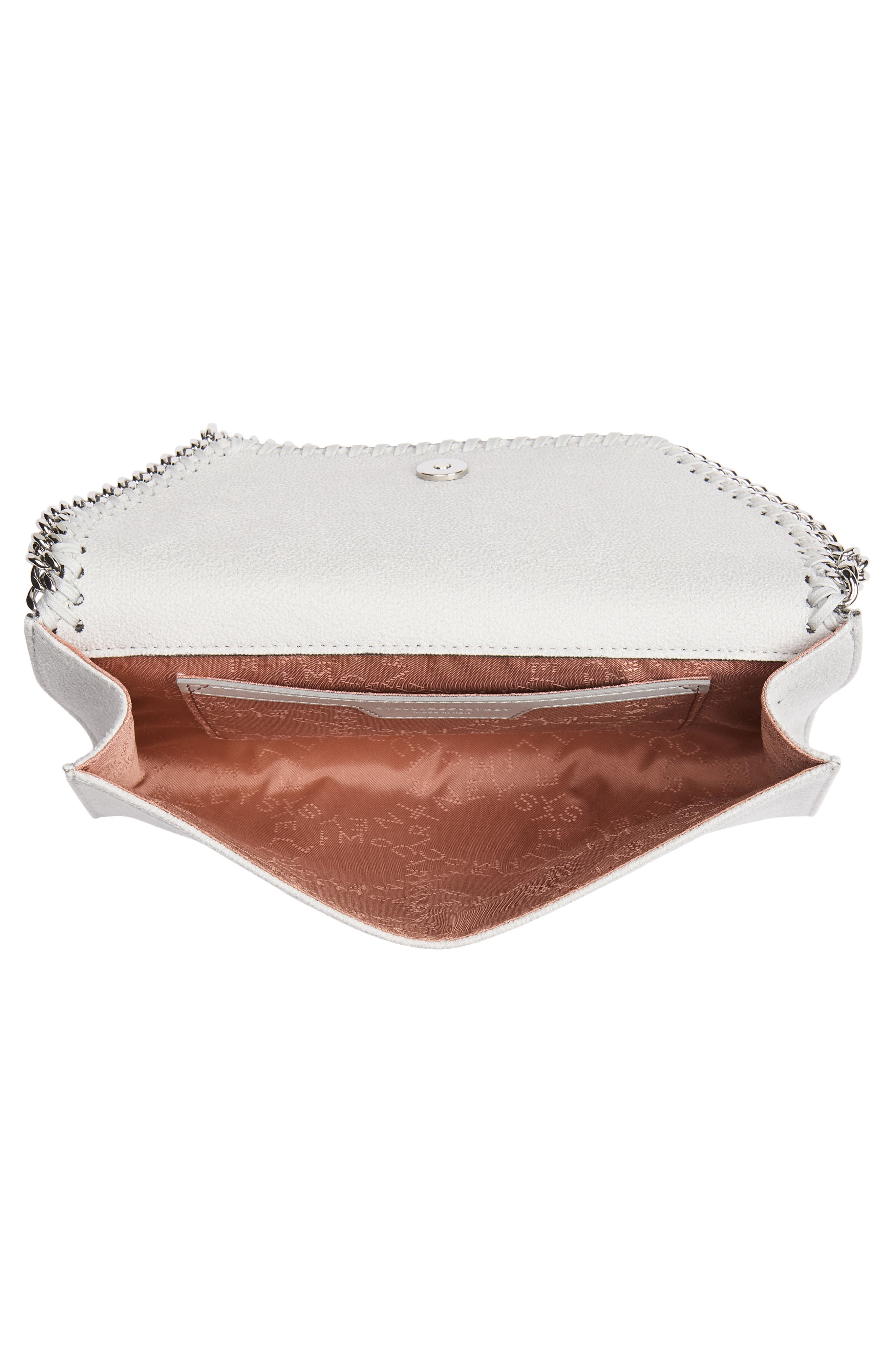 Falabella Shaggy Dear Faux Leather Wallet on a Chain, Alternate, color, PEARL GREY