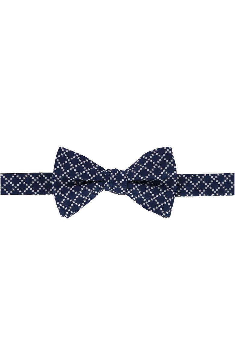 Trafalgar Rowan Geometric Pattern Silk Bow Tie, Main, color, Navy
