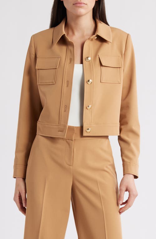 Tahari Asl Woven Crop Jacket In Brown