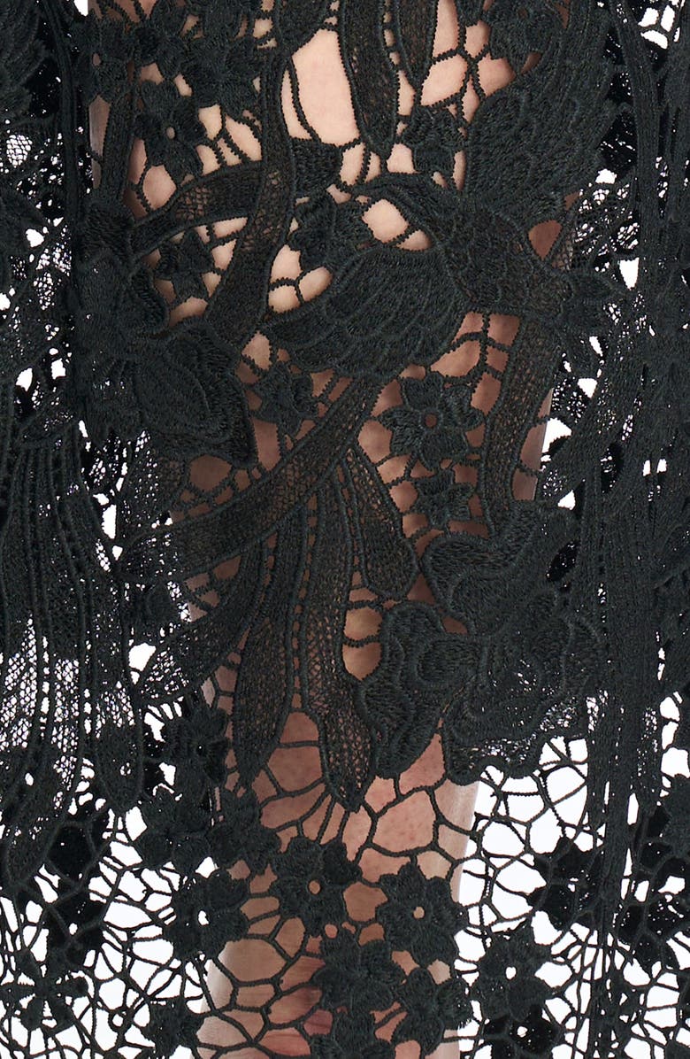 Bayeas Crystal Embellished Lace Wide Leg Jeans, Alternate, color, Black