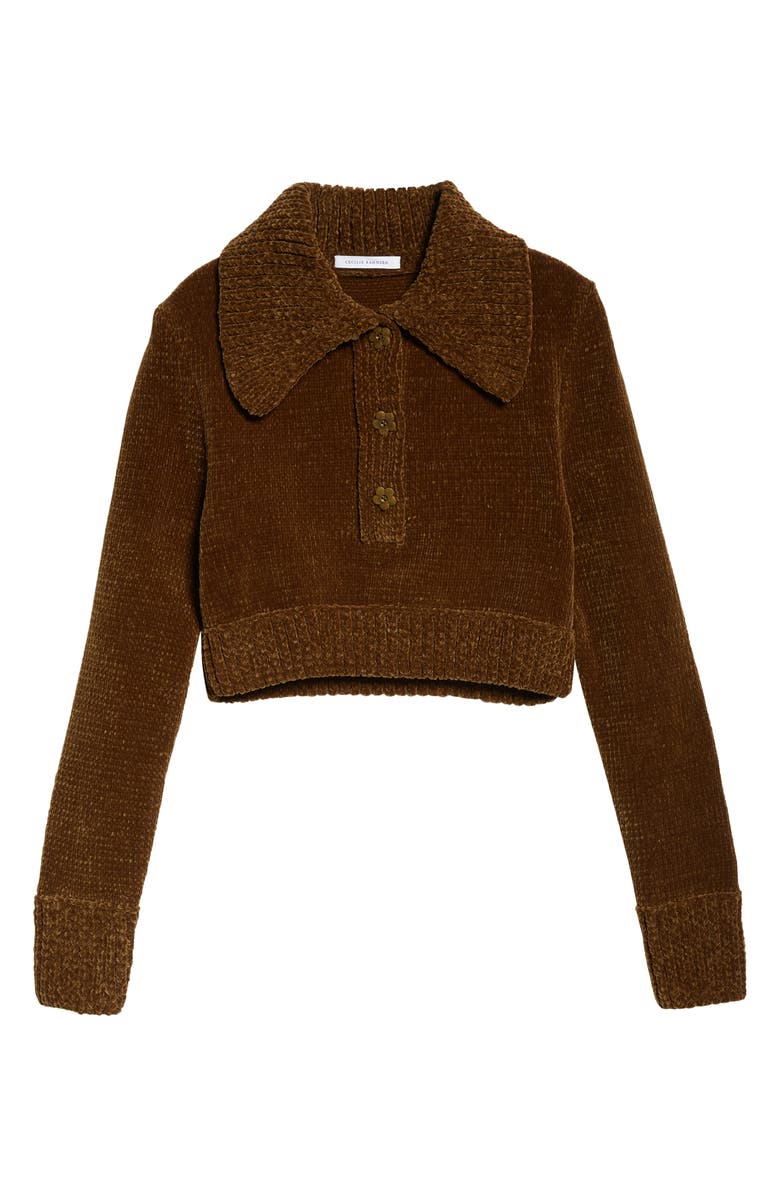 Cecilie Bahnsen Calla Velvet Crop Polo Sweater, Alternate, color,